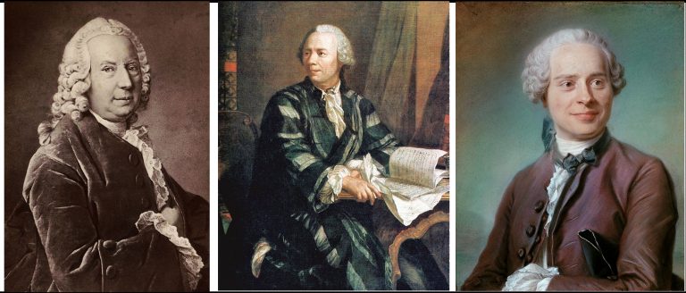 De izquierda a derecha: D. Bernoulli, Jean d’Alembert y Leonhard Euler.